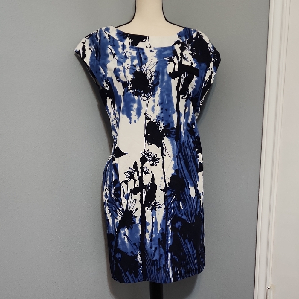 "PIAZZA SEMPIONE" Abstract Blue and White Dress SZ 42 (6 Or 8)